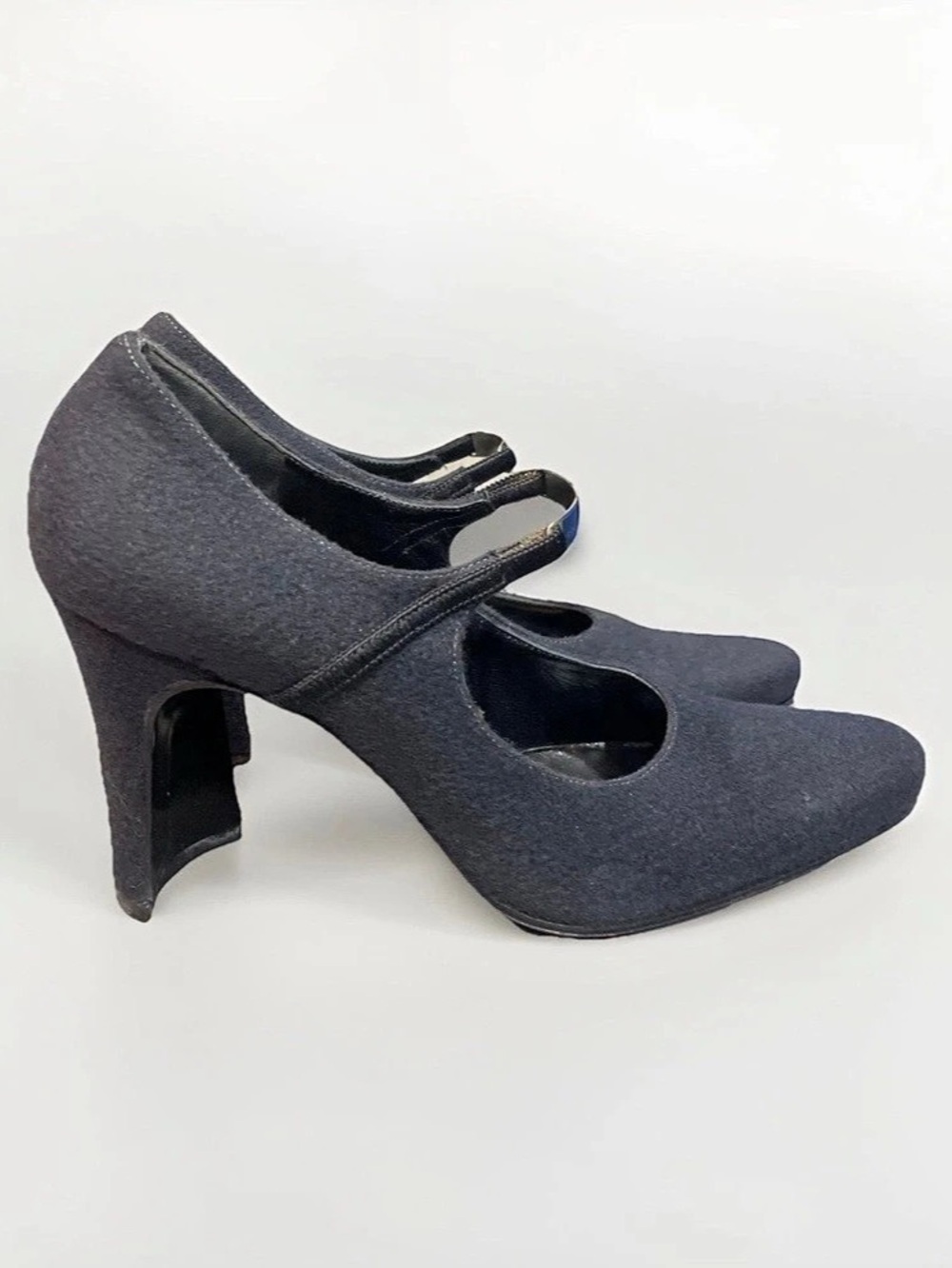 Fendi Fendissime VTG Mary Jane Wool & Leather Size US 8 Asymmetrical Heel Shoes
